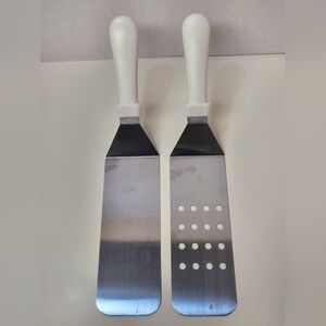 2 Pcs Artisan Solid Spatula & Slotted Spatula Stainless Steel Griddle Turner